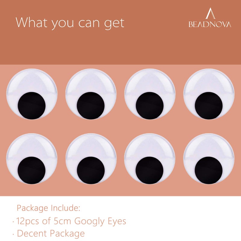 بينوفا BEADNOVA عيون سوداء متذبذبة وعيون متذبذبة مع ملصق ذاتي اللصق لسجل القصاصات اليدوية (50 مم، 12 قطعة) - Image 5